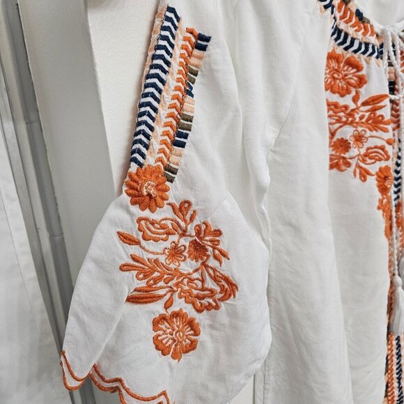 C/C Chic Connection White Embroidered Boho Peasant Bell Sleeve Dress S - Picture 4 of 11